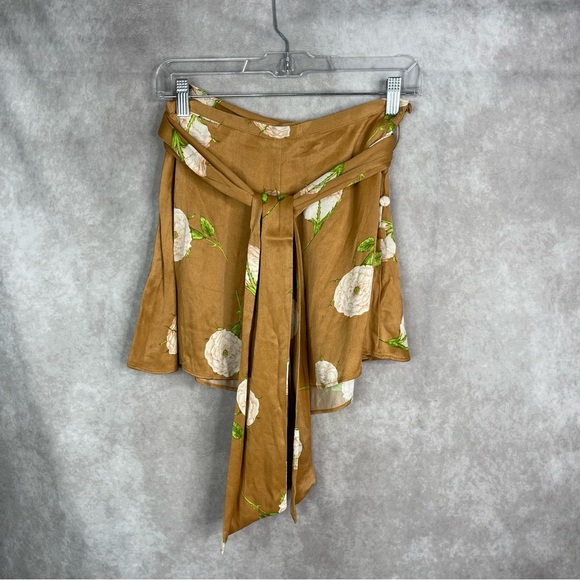 Maeve x Anthropologie Floral Satin Tie Shorts In Brown Women's Size US 2 - Picture 2 of 7